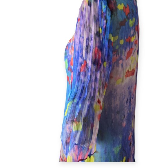 Elie Tahari "Jillie" Blue Lagoon Watercolor Pure Silk Pleated Tunic S NWT - Picture 7 of 13
